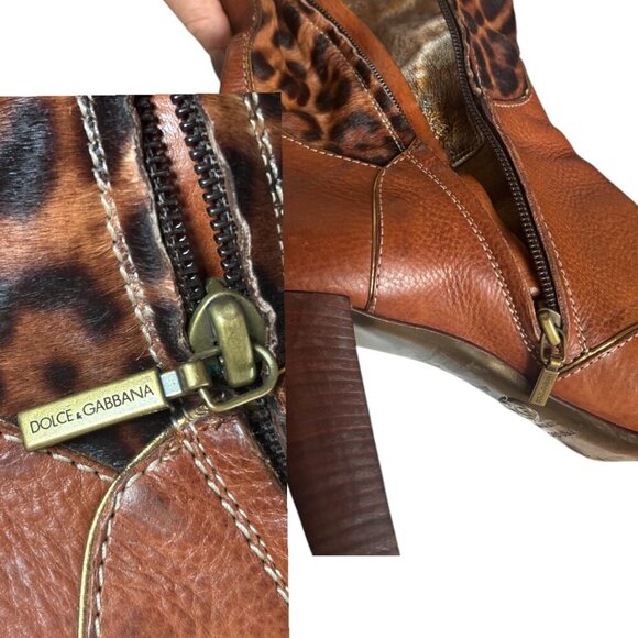 AUTHENTIC Y2K DOLCE & GABBANA D&G FUR LEOPARD KNEE HIGH BOOTS US 10/41 MOB WIFE - Picture 9 of 10